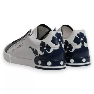 Dolce & Gabbana White Blue Leather Crown Milano Sneakers Shoes