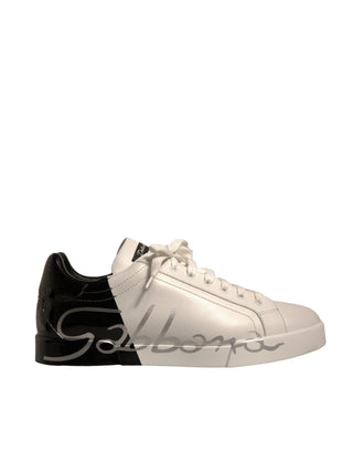 Dolce & Gabbana White Black Logo Portofino Sneaker Men Shoes