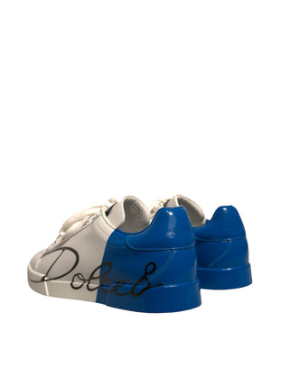 Dolce & Gabbana White Blue Logo Portofino Sneakers Shoes