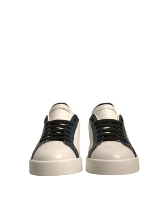 Dolce & Gabbana White Blue Leather Crown Milano Sneakers Shoes