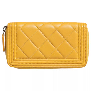 Chanel Yellow Quilted Leather CC Logo Continental Zip Wallet