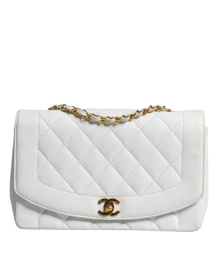 Chanel White Medium Classic DIANA Shoulder Bag Gold Plated Purse