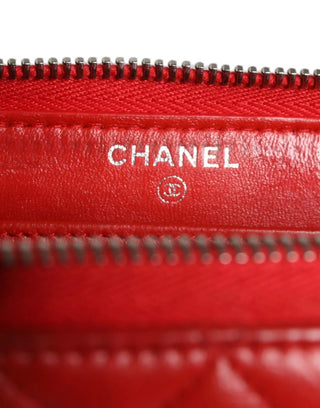 Chanel Red Quilted Leather Logo Continental Zip Box