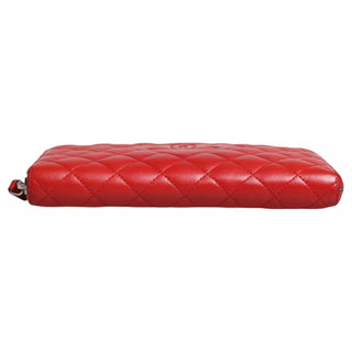 Chanel Red Quilted Leather Logo Continental Zip Box