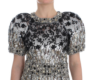 Dolce &amp; Gabbana Silver Crystal Embellished Shift Dress Masterpiece