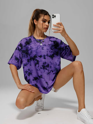 Tie Dye Loose T-Shirt, Yoga Fitness Sports Shirt, Women's Sportswear 