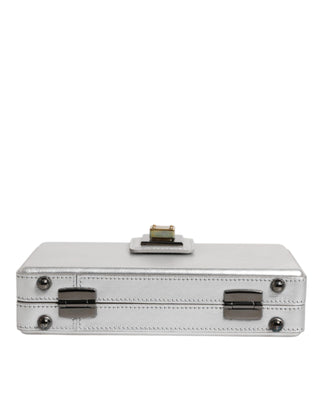 Dolce & Gabbana Metallic Silver DG BOX Leather Shoulder Strap Bag