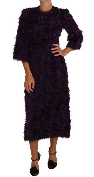 Dolce &amp; Gabbana Elegant Fringe Sheath Dress in Purple &amp; Black