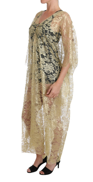 Dolce &amp; Gabbana Golden Floral Lace Kaftan Sundress