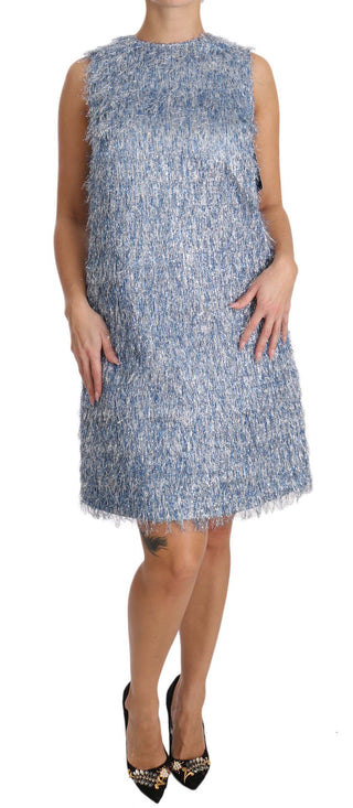 Dolce &amp; Gabbana Elegant Light Blue Fringe Shift Dress