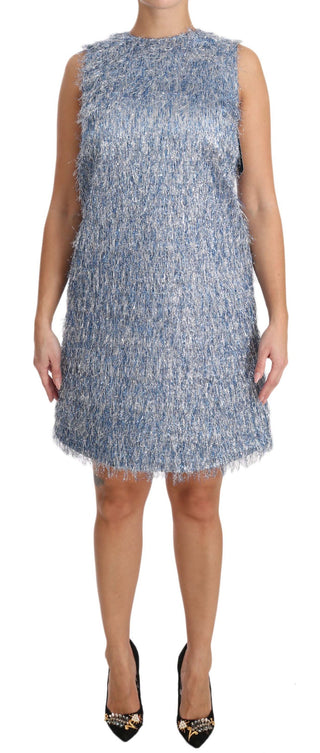 Dolce &amp; Gabbana Elegant Light Blue Fringe Shift Dress