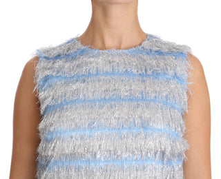 Dolce &amp; Gabbana Elegant Light Blue Fringe Shift Dress