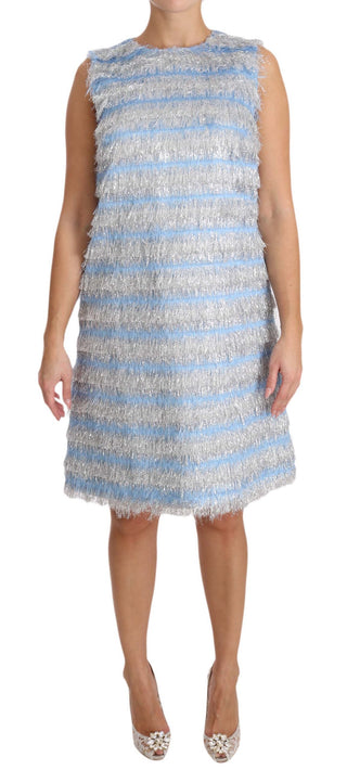 Dolce &amp; Gabbana Elegant Light Blue Fringe Shift Dress