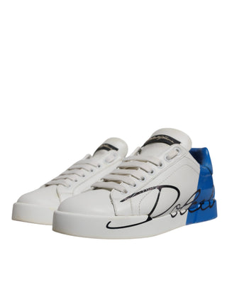 Dolce & Gabbana White Blue Logo Portofino Sneakers Shoes