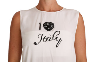 Dolce &amp; Gabbana Elegant White Silk Sleeveless Top with Lace Detail