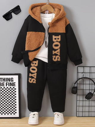 2pcs Boys Letter Print Zipper Hoodie and Long Pants Set Comfortable Versatile Sportswear for Autumn Winter Gifts 