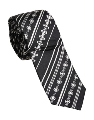 Dolce & Gabbana Black White Stripes Silk Adjustable Necktie Tie