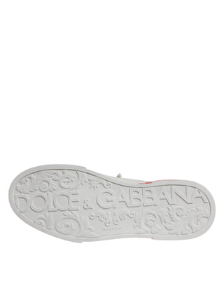 Dolce & Gabbana White Red Leather Logo Low Top Sneakers Shoes