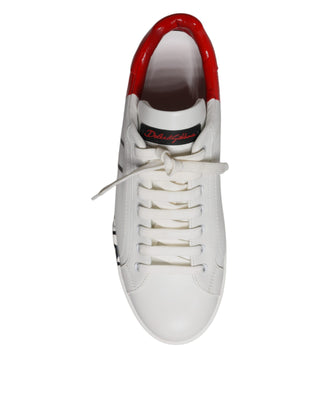 Dolce & Gabbana White Red Leather Logo Low Top Sneakers Shoes