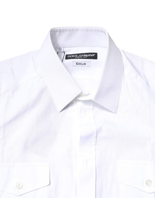 Dolce & Gabbana White GOLD Button Down Casual Men Polo Shirt
