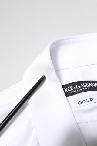 Dolce & Gabbana White GOLD Cotton Long Sleeves Men Dress Shirt