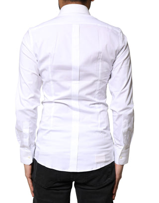 Dolce & Gabbana White GOLD Cotton Long Sleeves Dress Shirt