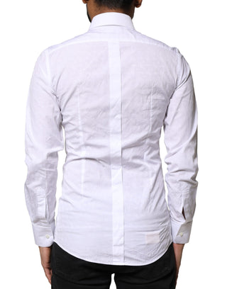 Dolce & Gabbana White GOLD Cotton Long Sleeves Dress Shirt