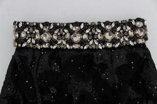 Dolce & Gabbana Crystal Sequined Silk High Waist Shorts