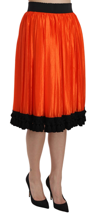 Dolce &amp; Gabbana High-Waist Black &amp; Orange Knee-Length Skirt