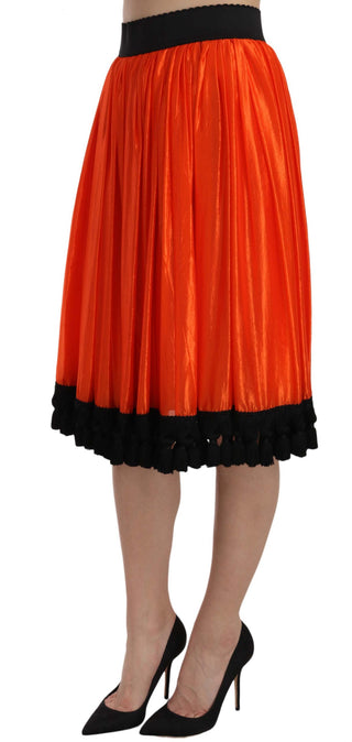 Dolce &amp; Gabbana High-Waist Black &amp; Orange Knee-Length Skirt