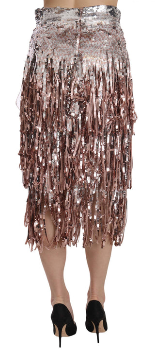 Dolce &amp; Gabbana Metallic Sequin Tulle High-Waist Midi Skirt