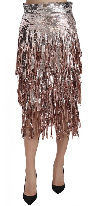 Dolce &amp; Gabbana Metallic Sequin Tulle High-Waist Midi Skirt