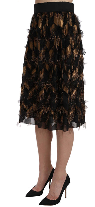 Dolce &amp; Gabbana Elegant Gold Black Silk Blend High Waist Skirt