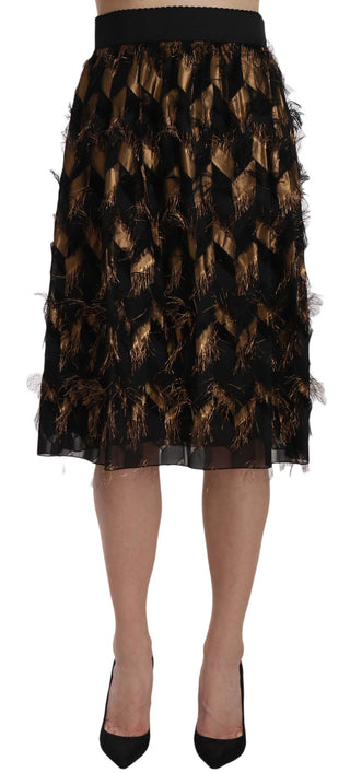 Dolce &amp; Gabbana Elegant Gold Black Silk Blend High Waist Skirt