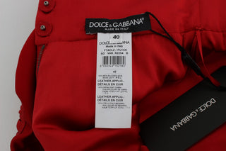 Dolce &amp; Gabbana Glamorous Red Silk Floral Embroidered Shorts