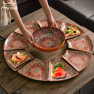 Bohemian Unity Dinnerware Set 8/9pcs Home Use Ceramic Plate Bowl New Year Round Dinner Plate 10" 