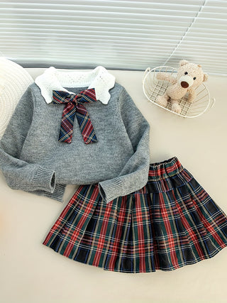 Girls Lace Collar Knitted Sweater Preppy Style Knitted Sweater 