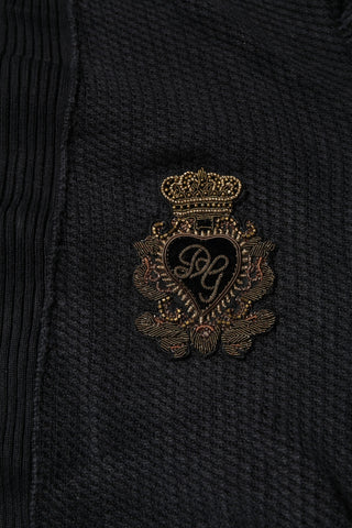 Dolce & Gabbana Black Heraldic Silk Buttoned Pullover Sweater