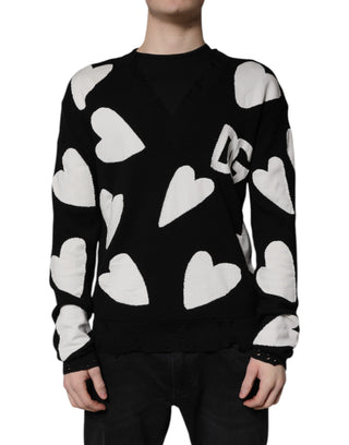 Dolce & Gabbana Black Hearts Silk Crew Neck Pullover Sweater