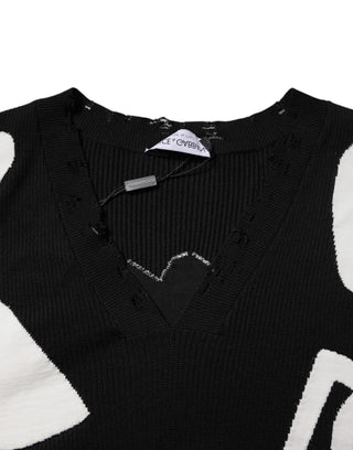 Dolce & Gabbana Black Hearts Silk Crew Neck Pullover Sweater