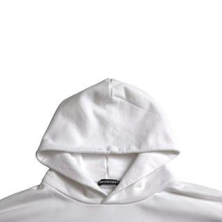 Balenciaga White Cotton Logo Hooded Pullover Oversize Sweater