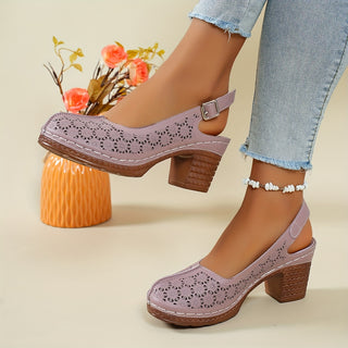 Women's Solid Color Stylish Wedge Platform Sandals, Ankle Buckle, Soft Sole, Open Toe Formal Shoes, Round Toe. 