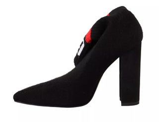 GCDS Black Suede Logo Socks Block Heel Ankle Boots Shoes