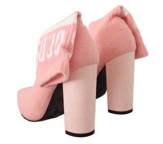 GCDS Pink Suede Logo Socks Block Heel Ankle Boots Shoes