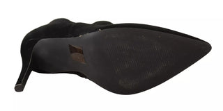 Steve Madden Black Suede Leather Stiletto Heels Boots Shoes