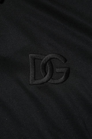 Dolce & Gabbana Black Polyester DG Logo Collared Polo T-shirt