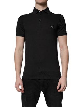 Dolce & Gabbana Dark Gray Logo Plaque Cotton Men Polo Shirt T-shirt