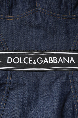 Dolce & Gabbana Blue Cotton Stretch Sleeveless Bodycon Denim Bodysuit
