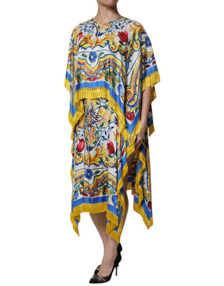 Dolce & Gabbana Multicolor Majolica Kaftan Short Sleeves Maxi Dress