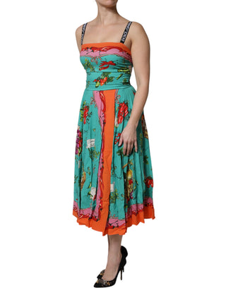 Dolce & Gabbana Multicolor Printed Silk Sleeveless Midi Dress